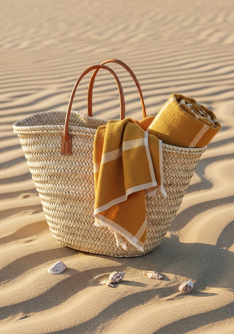 Tote Bags — Woven straw & canvas beach totes